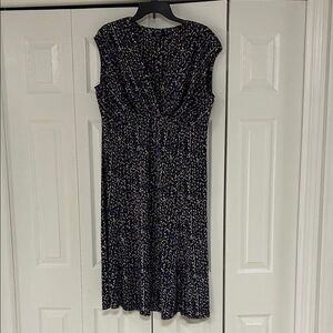 Chaps Black and Blue Patterned Midi Dress